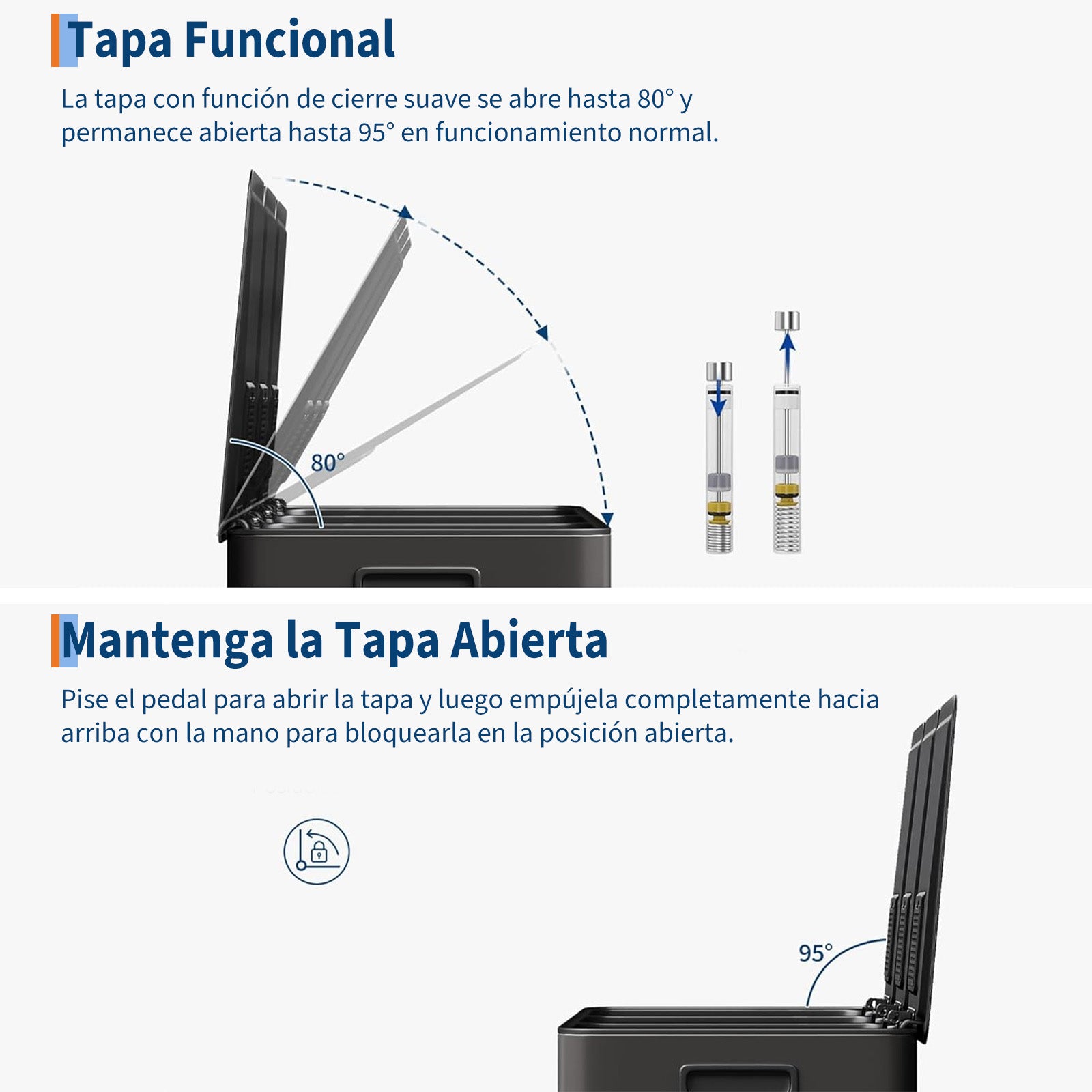 Garvee Basurero de Cocina de 3 Compartimentos, Contenedor de Reciclaje Negro de 45 Litros con Cierre Suave Silencioso y Cubos Interiores Extraíbles