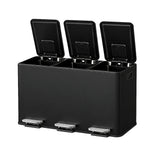 Garvee Basurero de Cocina de 3 Compartimentos, Contenedor de Reciclaje Negro de 45 Litros con Cierre Suave Silencioso y Cubos Interiores Extraíbles - Negro
