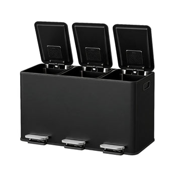Garvee Basurero de Cocina de 3 Compartimentos, Contenedor de Reciclaje Negro de 45 Litros con Cierre Suave Silencioso y Cubos Interiores Extraíbles