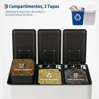 Garvee Basurero de Cocina de 3 Compartimentos, Contenedor de Reciclaje Blanco de 45L con Cierre Suave Silencioso y Cubos Interiores Extraíbles