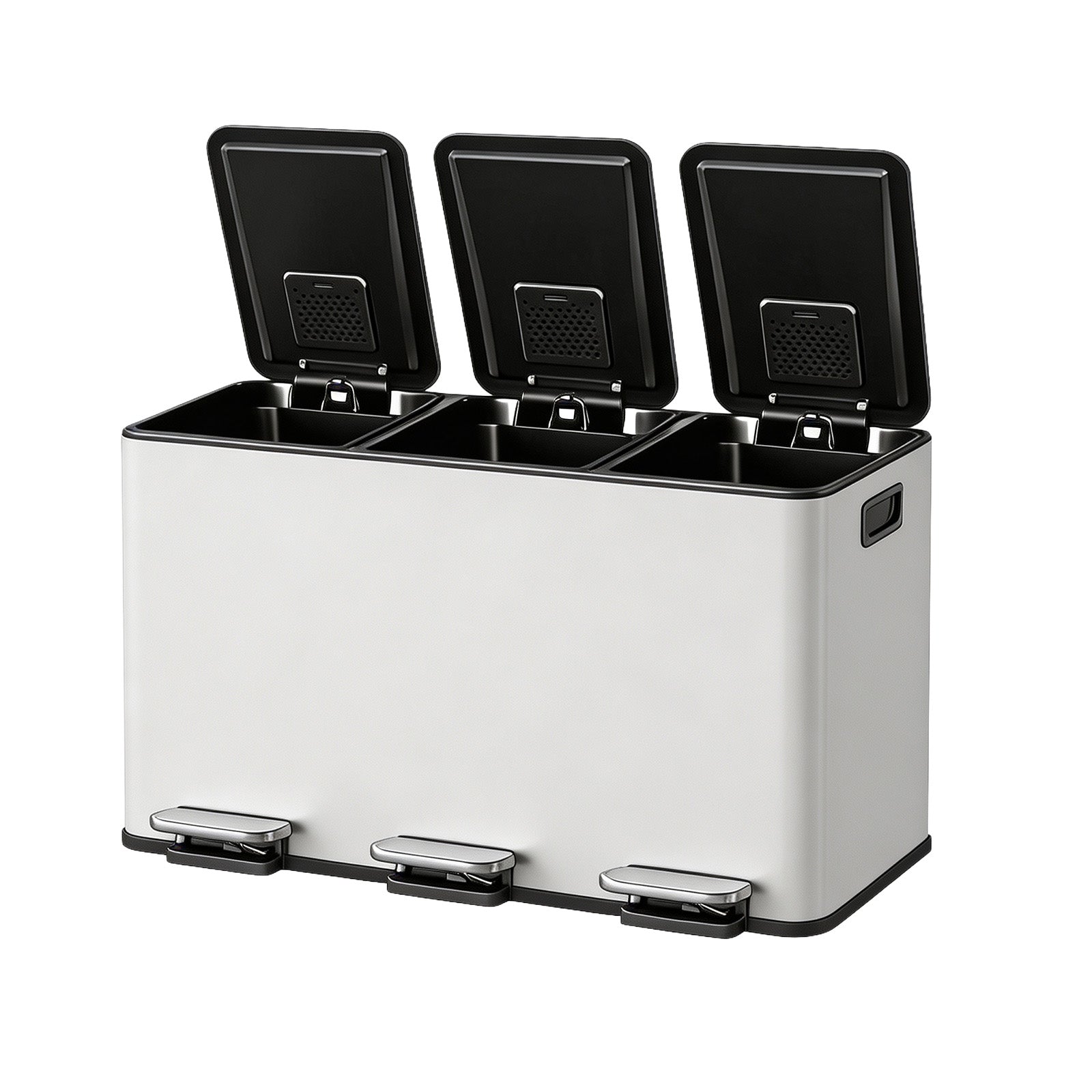 Garvee Basurero de Cocina de 3 Compartimentos, Contenedor de Reciclaje Blanco de 45L con Cierre Suave Silencioso y Cubos Interiores Extraíbles