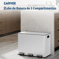 Garvee Basurero de Cocina de 3 Compartimentos, Contenedor de Reciclaje Blanco de 45L con Cierre Suave Silencioso y Cubos Interiores Extraíbles
