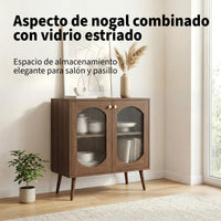 Garvee Armario Aparador de Dos Puertas con Vidrio Changhong y Madera PB Estilo Retro Almacenamiento Elegante Color Nogal