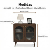 Garvee Armario Aparador de Dos Puertas con Vidrio Changhong y Madera PB Estilo Retro Almacenamiento Elegante Color Nogal