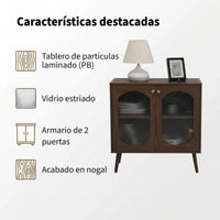 Garvee Armario Aparador de Dos Puertas con Vidrio Changhong y Madera PB Estilo Retro Almacenamiento Elegante Color Nogal
