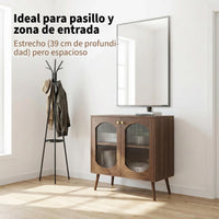 Garvee Armario Aparador de Dos Puertas con Vidrio Changhong y Madera PB Estilo Retro Almacenamiento Elegante Color Nogal