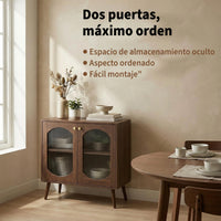 Garvee Armario Aparador de Dos Puertas con Vidrio Changhong y Madera PB Estilo Retro Almacenamiento Elegante Color Nogal