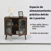 Garvee Armario Aparador de Dos Puertas con Vidrio Changhong y Madera PB Estilo Retro Almacenamiento Elegante Color Nogal