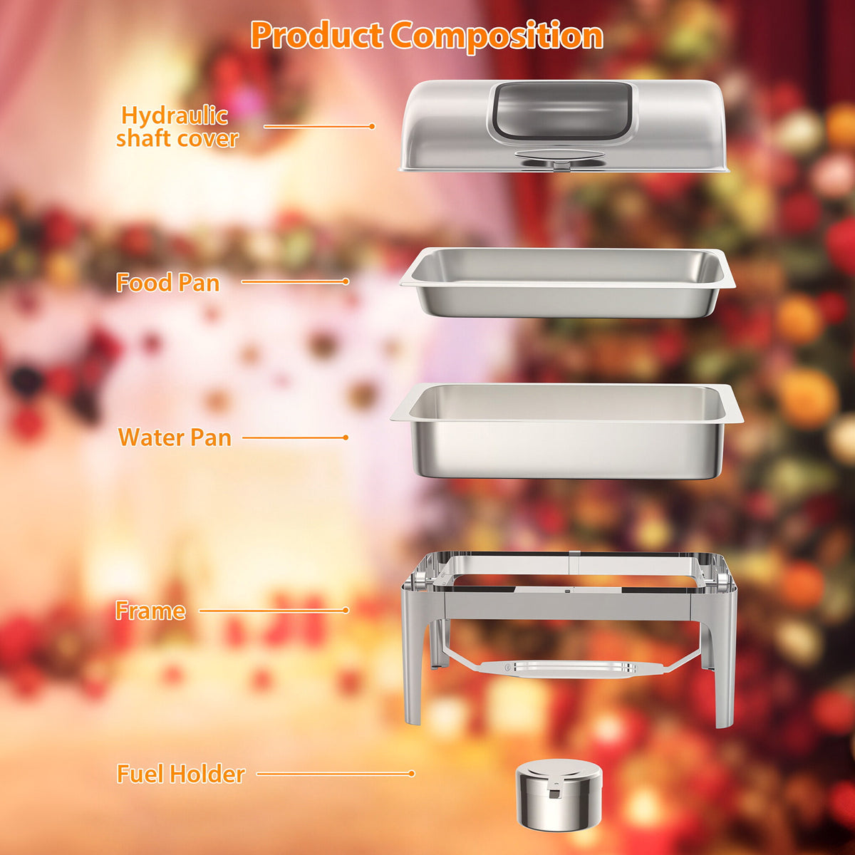 Garvee Chafing Dish Calentador de Comida de Acero Inoxidable de 9L con Tapa Enrollable de 180 Grados y Ventana Visible para Banquetes, Plata