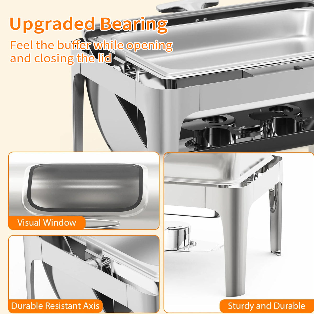 Garvee Chafing Dish Calentador de Comida de Acero Inoxidable de 9L con Tapa Enrollable de 180 Grados y Ventana Visible para Banquetes, Plata