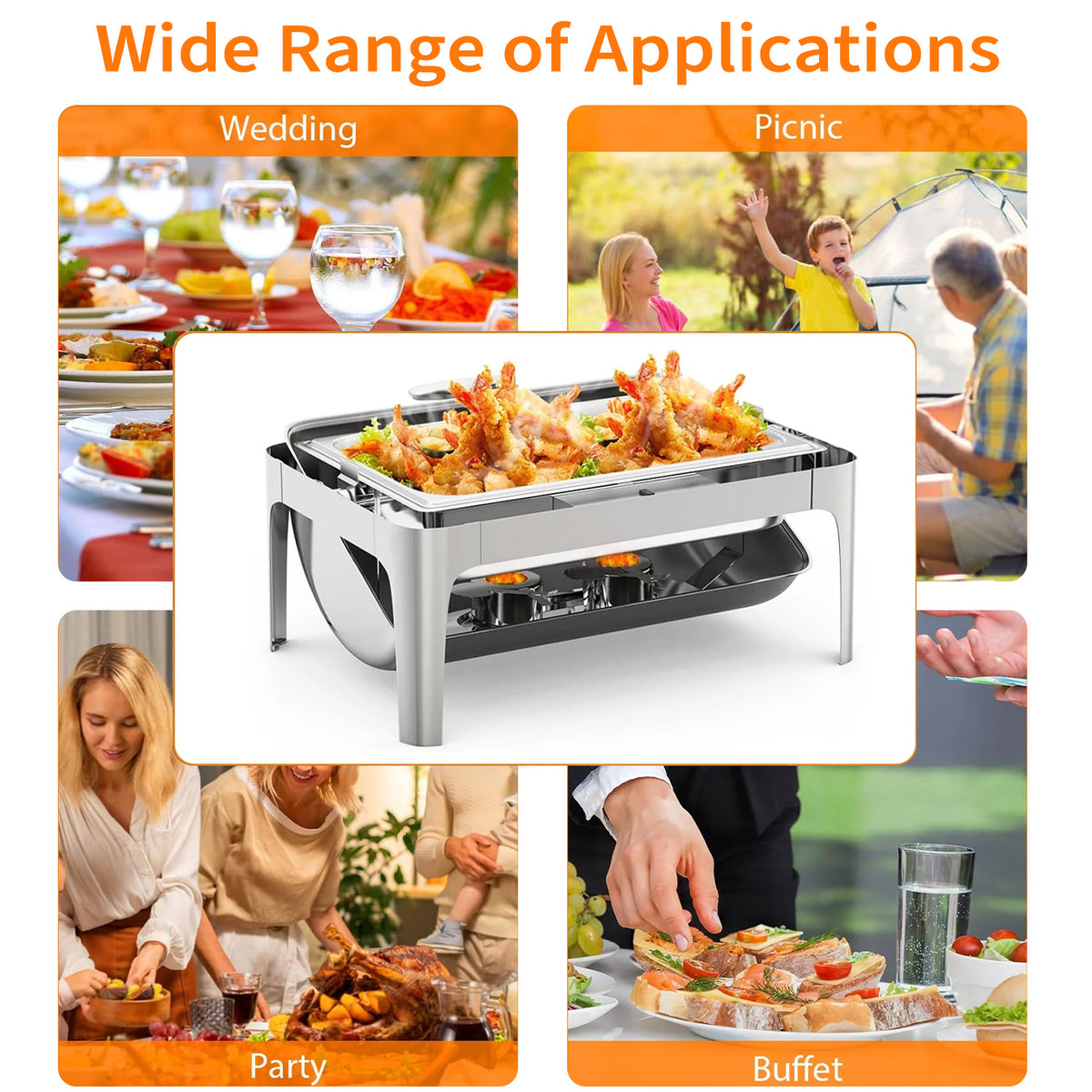 Garvee Chafing Dish Calentador de Comida de Acero Inoxidable de 9L con Tapa Enrollable de 180 Grados y Ventana Visible para Banquetes, Plata
