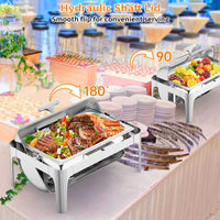 Garvee Chafing Dish Calentador de Comida de Acero Inoxidable de 9L con Tapa Enrollable de 180 Grados y Ventana Visible para Banquetes, Plata