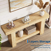 arvee Mesa Consola Larga de 160 cm con Estructura de Marco Robusta Mueble Recibidor de 2 Niveles Estilo Rústico Farmhouse para Entrada y Pasillo, Madera Natural