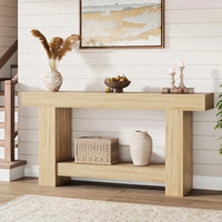 arvee Mesa Consola Larga de 160 cm con Estructura de Marco Robusta Mueble Recibidor de 2 Niveles Estilo Rústico Farmhouse para Entrada y Pasillo, Madera Natural