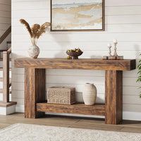 Garvee Mesa Consola Rústica de 160 cm de Madera con 2 Niveles de Almacenaje Estilo Farmhouse para Entrada y Salón, Marrón Efecto Flama