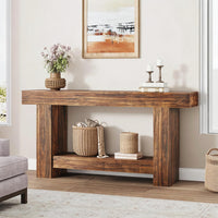 Garvee Mesa Consola Rústica de 160 cm de Madera con 2 Niveles de Almacenaje Estilo Farmhouse para Entrada y Salón, Marrón Efecto Flama