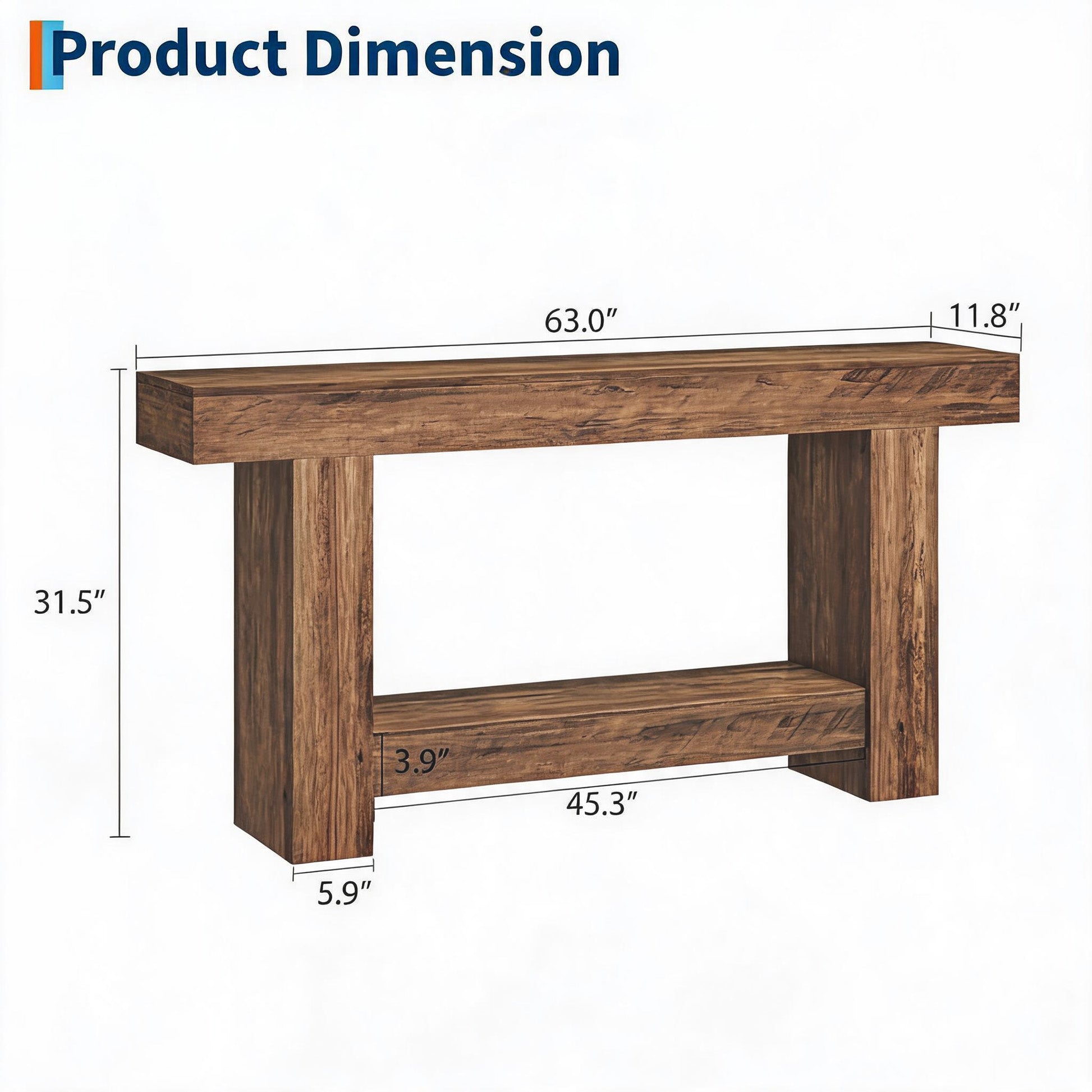 Garvee Mesa Consola Rústica de 160 cm de Madera con 2 Niveles de Almacenaje Estilo Farmhouse para Entrada y Salón, Marrón Efecto Flama