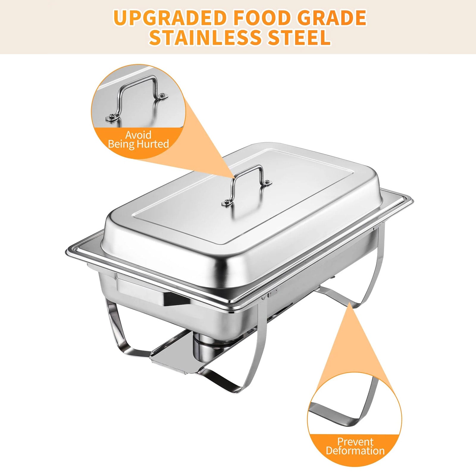 Garvee Juego de 4 Chafing Dish de Acero Inoxidable SS201 de 7,5 L con Marco Plegable para Catering y Buffet, Acero Inoxidable