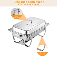 Garvee Juego de 4 Chafing Dish de Acero Inoxidable SS201 de 7,5 L con Marco Plegable para Catering y Buffet, Acero Inoxidable