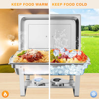 Garvee Juego de 4 Chafing Dish de Acero Inoxidable SS201 de 7,5 L con Marco Plegable para Catering y Buffet, Acero Inoxidable