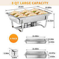 Garvee Juego de 4 Chafing Dish de Acero Inoxidable SS201 de 7,5 L con Marco Plegable para Catering y Buffet, Acero Inoxidable