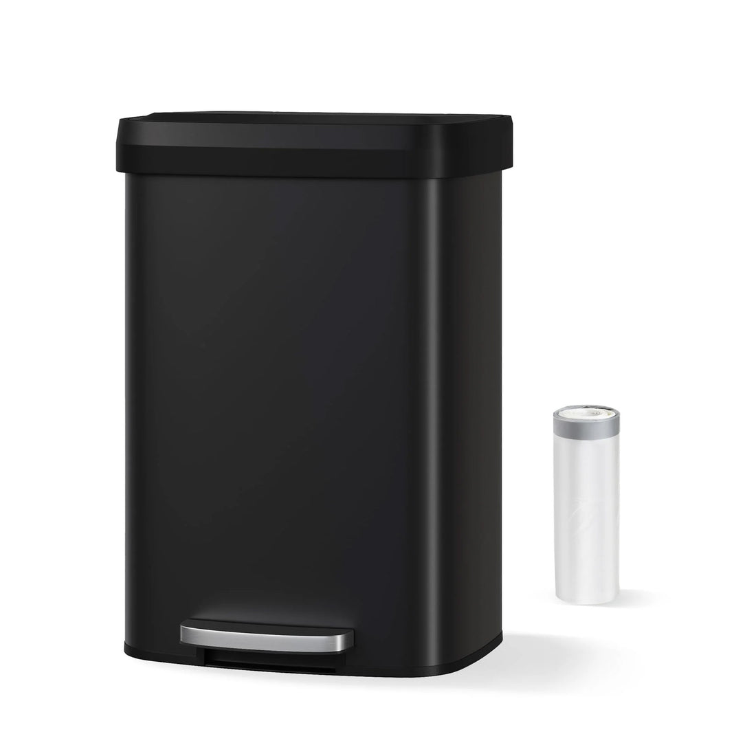 Garvee Cubo de Basura de Pie 50L con Tapa de Cierre Suave, Inoxidable para Cocina y Comedor, Compacto, Negro