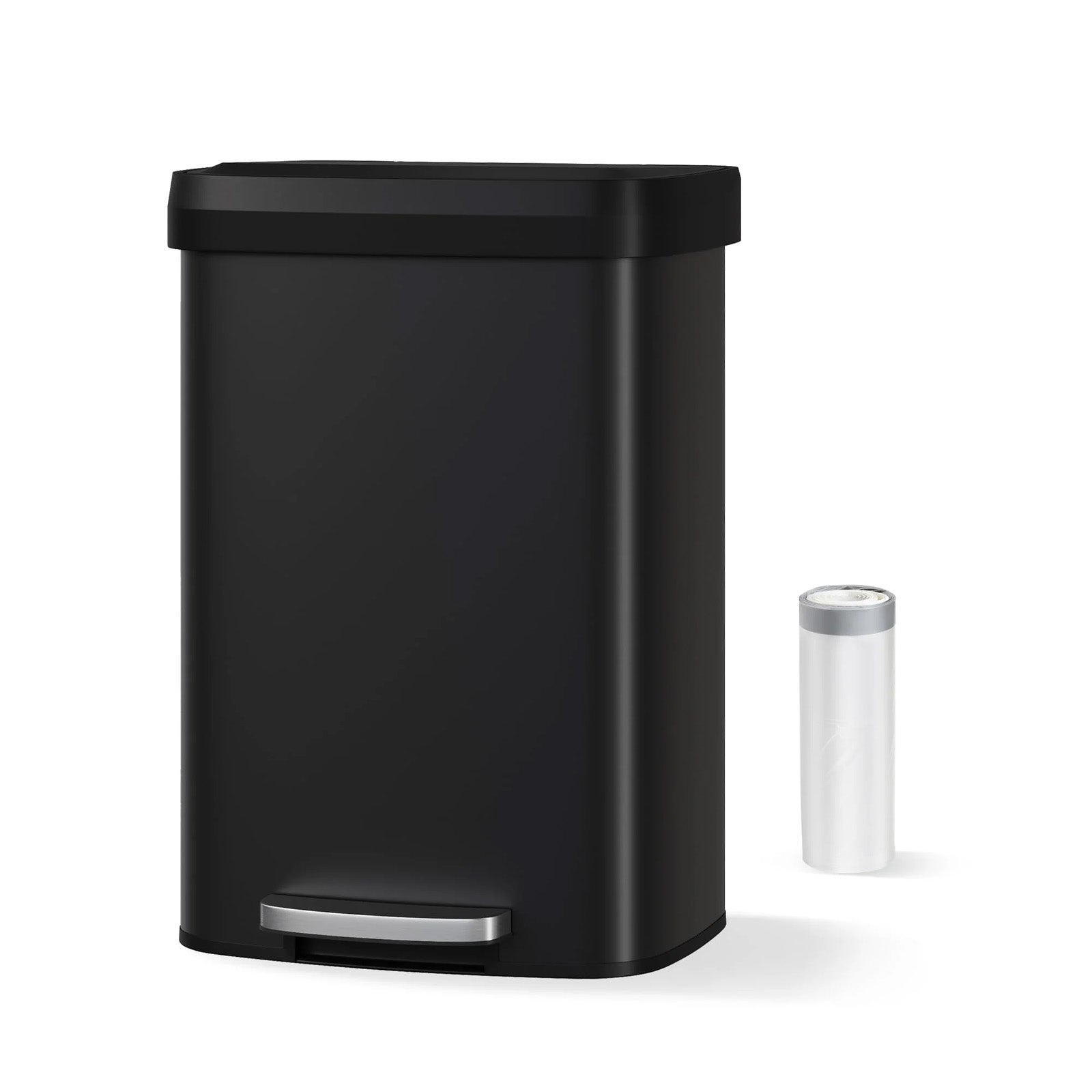Garvee Cubo de Basura de Pie 50L con Tapa de Cierre Suave, Inoxidable para Cocina y Comedor, Compacto, Negro