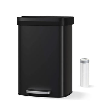 Garvee Cubo de Basura de Pie 50L con Tapa de Cierre Suave, Inoxidable para Cocina y Comedor, Compacto, Negro