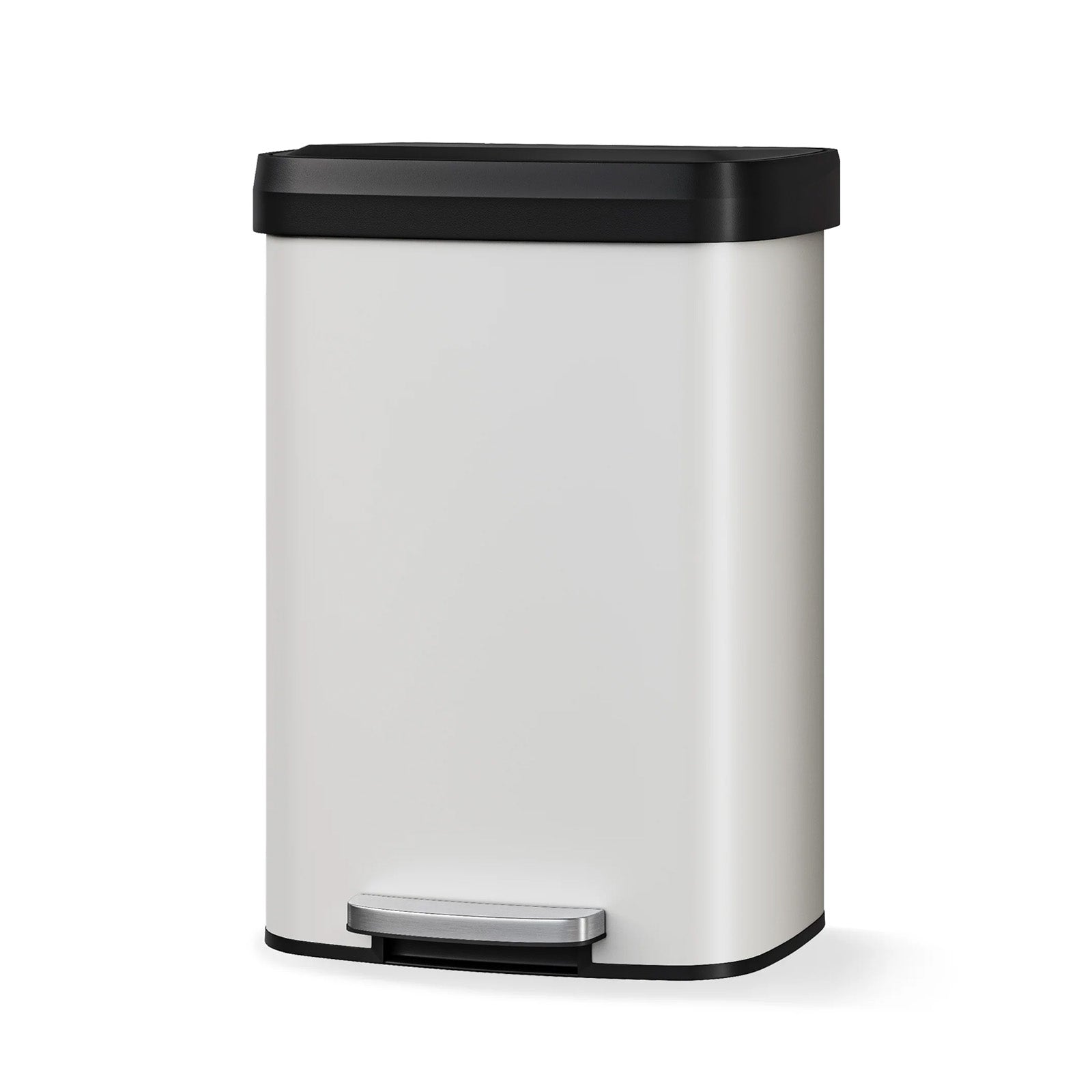 Garvee Cubo de Basura de 50 Litros con Tapa de Cierre Suave y Asa Trasera, Acabado Metálico Antihuellas, para Cocina y Oficina, Blanco