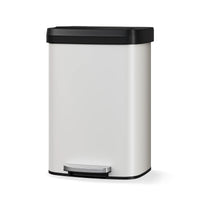Garvee Cubo de Basura de 50 Litros con Tapa de Cierre Suave y Asa Trasera, Acabado Metálico Antihuellas, para Cocina y Oficina, Blanco