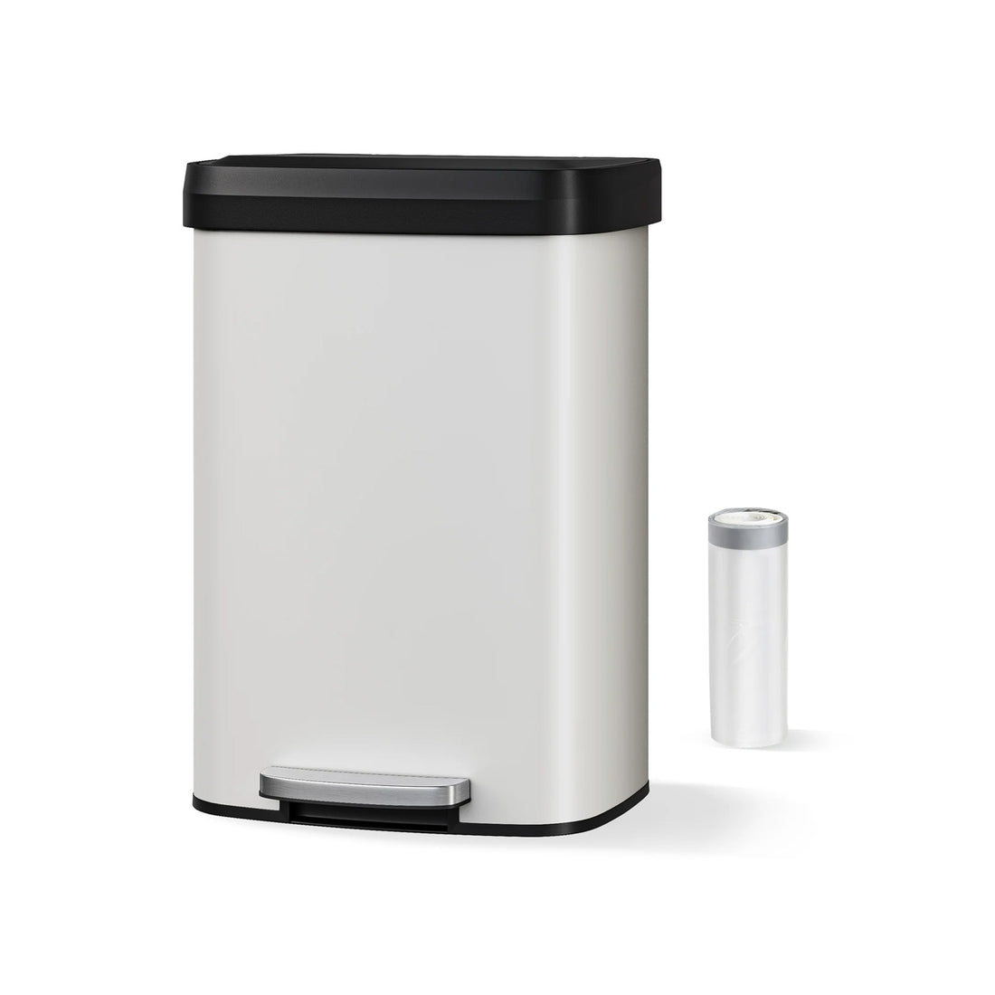 Garvee Cubo de Basura de 50 Litros con Tapa de Cierre Suave y Asa Trasera, Acabado Metálico Antihuellas, para Cocina y Oficina, Blanco