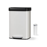 Garvee Cubo de Basura de 50 Litros con Tapa de Cierre Suave y Asa Trasera, Acabado Metálico Antihuellas, para Cocina y Oficina, Blanco - Blanco