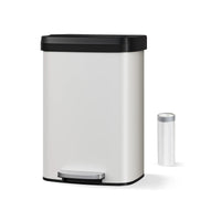 Garvee Cubo de Basura de 50 Litros con Tapa de Cierre Suave y Asa Trasera, Acabado Metálico Antihuellas, para Cocina y Oficina, Blanco