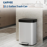 Garvee Cubo de Basura de 50 Litros con Tapa de Cierre Suave y Asa Trasera, Acabado Metálico Antihuellas, para Cocina y Oficina, Blanco