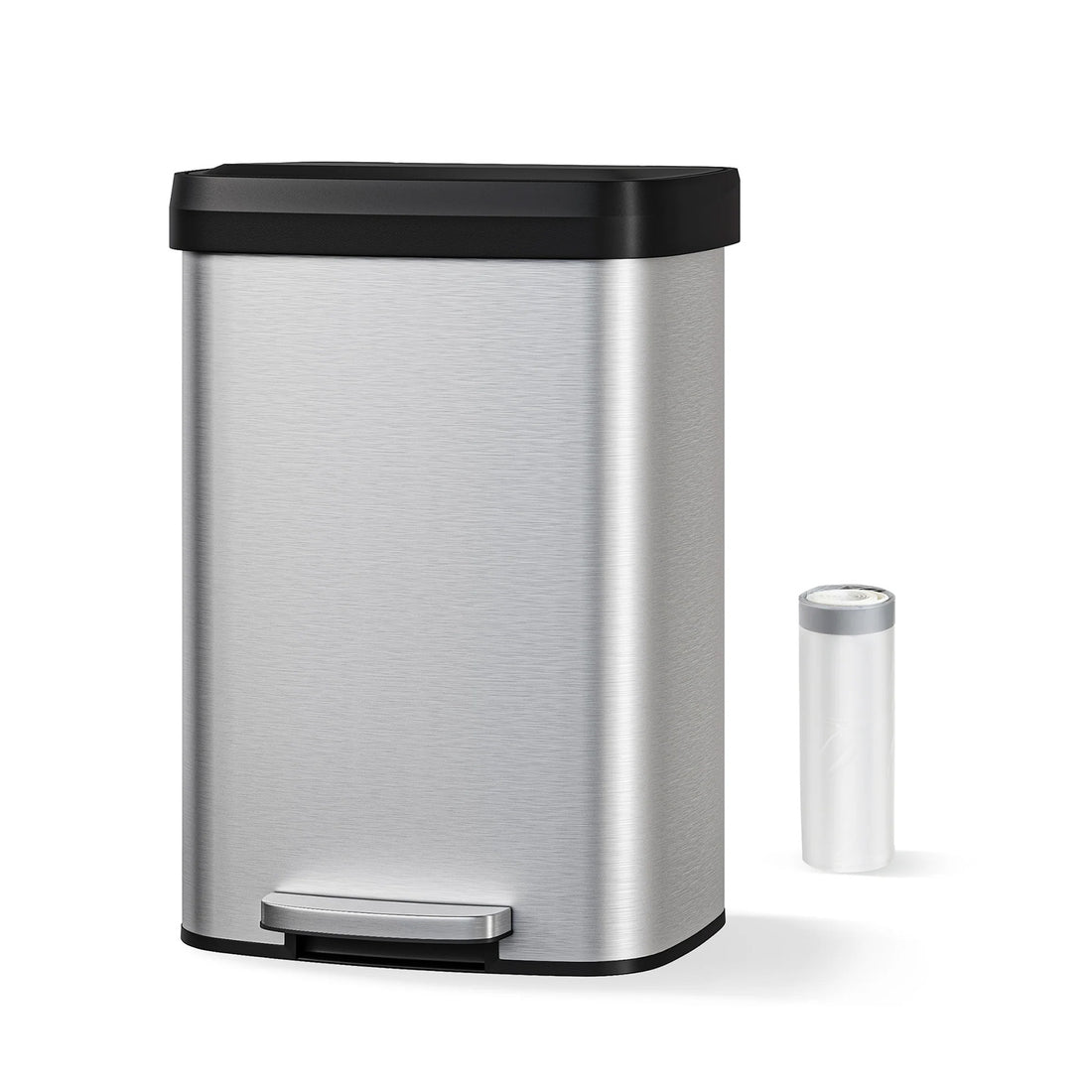 Garvee Cubo de Basura de Acero Inoxidable 410 de 49 Litros con Pedal Industrial, Tapa de Cierre Suave y Acabado Antihuellas, para Cocina, Acero Inoxidable