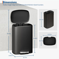 Garvee Cubo de Basura de 50 Litros de Acero Inoxidable con Pedal Industrial, Tapa de Cierre Suave y Cubo Interior Extraíble, para Cocina y Oficina, Negro
