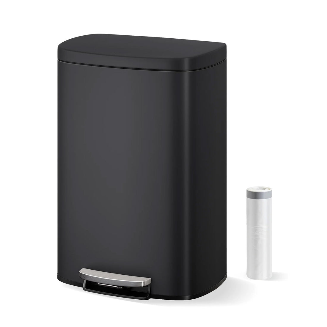 Garvee Cubo de Basura de 50 Litros de Acero Inoxidable con Pedal Industrial, Tapa de Cierre Suave y Cubo Interior Extraíble, para Cocina y Oficina, Negro