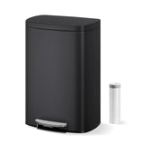Garvee Cubo de Basura de 50 Litros de Acero Inoxidable con Pedal Industrial, Tapa de Cierre Suave y Cubo Interior Extraíble, para Cocina y Oficina, Negro - Negro