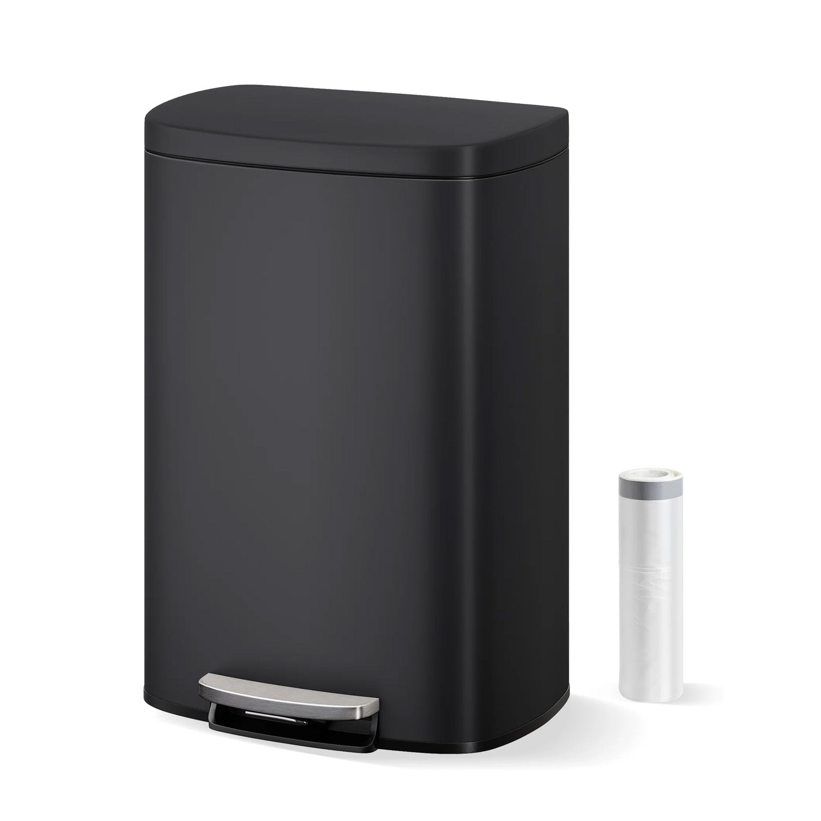 Garvee Cubo de Basura de 50 Litros de Acero Inoxidable con Pedal Industrial, Tapa de Cierre Suave y Cubo Interior Extraíble, para Cocina y Oficina, Negro