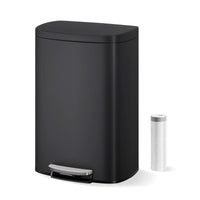 Garvee Cubo de Basura de 50 Litros de Acero Inoxidable con Pedal Industrial, Tapa de Cierre Suave y Cubo Interior Extraíble, para Cocina y Oficina, Negro