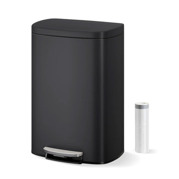 Garvee Cubo de Basura de 50 Litros de Acero Inoxidable con Pedal Industrial, Tapa de Cierre Suave y Cubo Interior Extraíble, para Cocina y Oficina, Negro