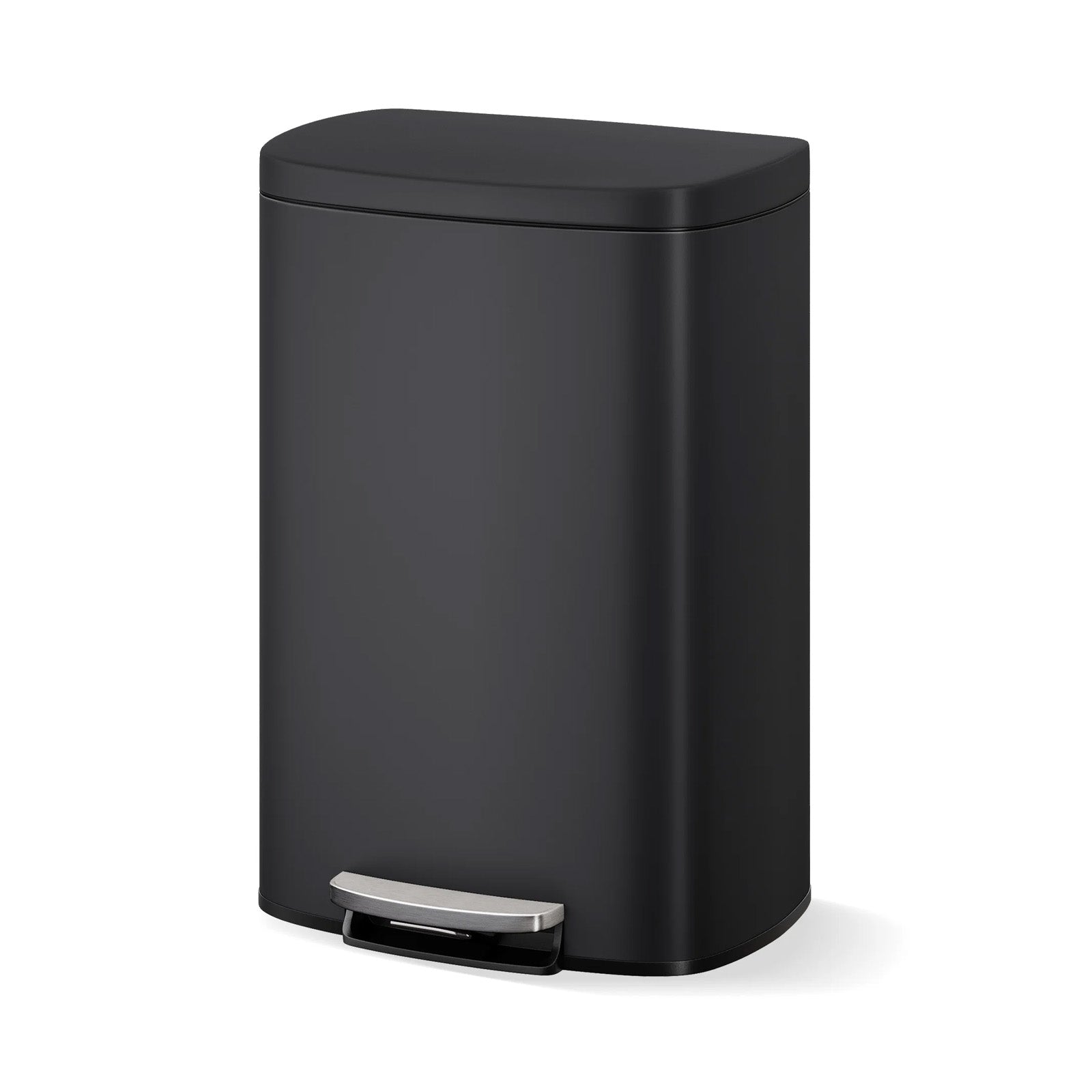 Garvee Cubo de Basura de 50 Litros de Acero Inoxidable con Pedal Industrial, Tapa de Cierre Suave y Cubo Interior Extraíble, para Cocina y Oficina, Negro