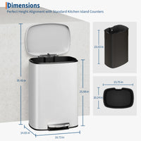 Garvee Cubo de Basura de 50 Litros 13 Galones con Pedal Acero Inoxidable Antihuellas y Tapa de Cierre Suave Blanco
