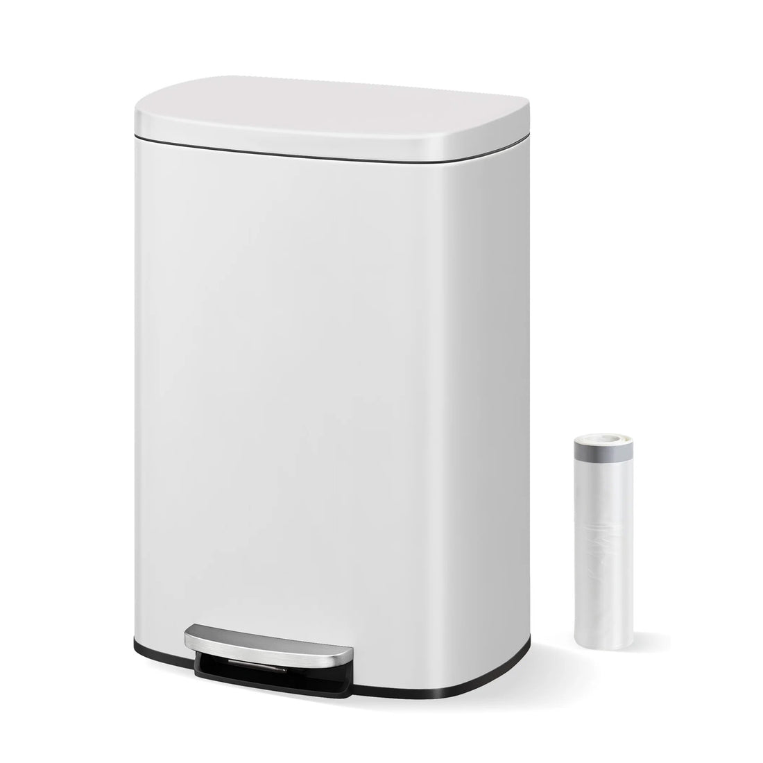 Garvee Cubo de Basura de 50 Litros 13 Galones con Pedal Acero Inoxidable Antihuellas y Tapa de Cierre Suave Blanco