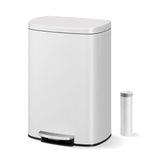 Garvee Cubo de Basura de 50 Litros 13 Galones con Pedal Acero Inoxidable Antihuellas y Tapa de Cierre Suave Blanco - Blanco