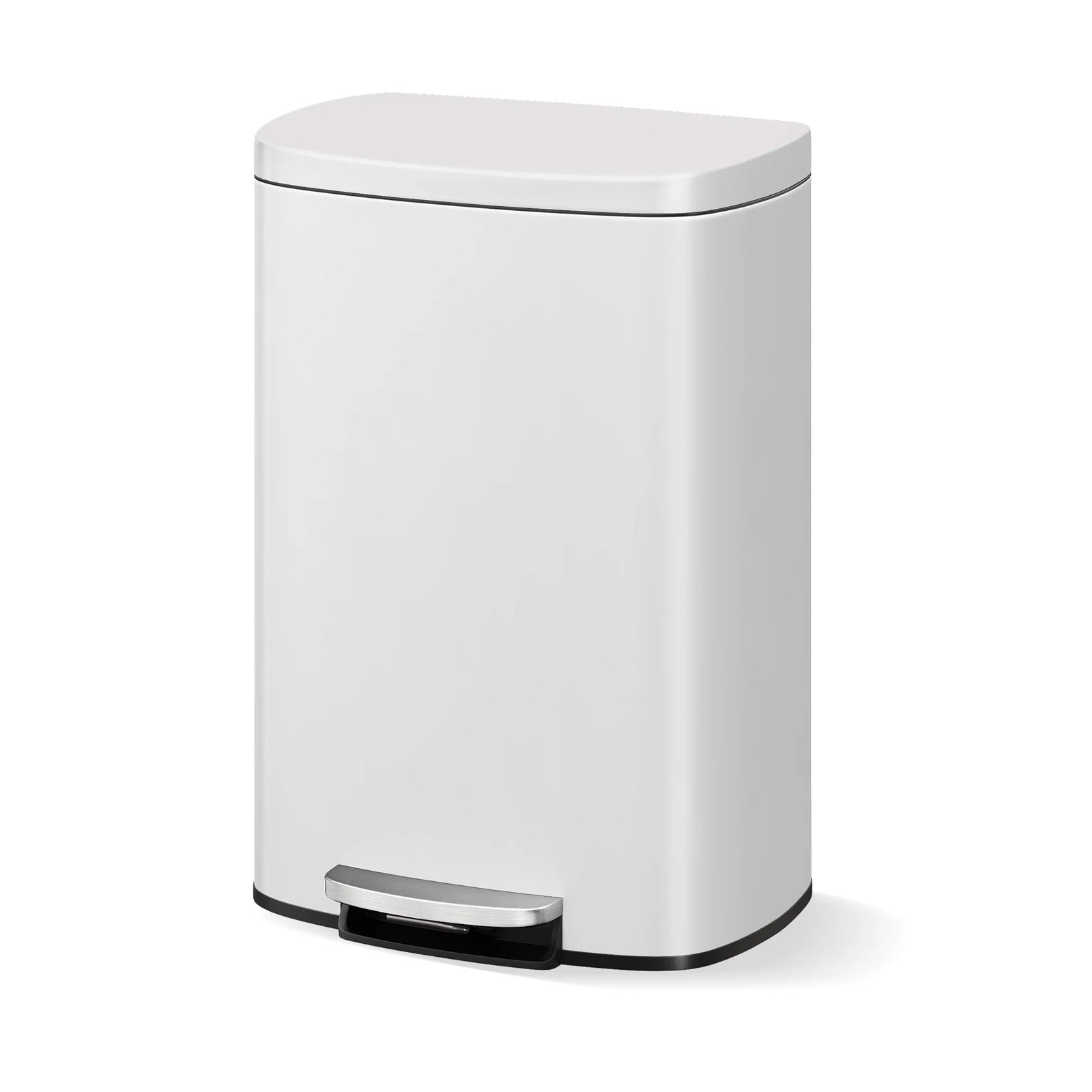 Garvee Cubo de Basura de 50 Litros 13 Galones con Pedal Acero Inoxidable Antihuellas y Tapa de Cierre Suave Blanco