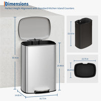 Garvee Cubo de Basura de 50 Litros en Acero Inoxidable con Pedal Tapa de Cierre Suave y Cubo Interior Extraíble Plata