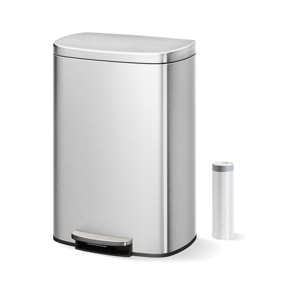 Garvee Cubo de Basura de 50 Litros en Acero Inoxidable con Pedal Tapa de Cierre Suave y Cubo Interior Extraíble Plata