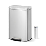 Garvee Cubo de Basura de 50 Litros en Acero Inoxidable con Pedal Tapa de Cierre Suave y Cubo Interior Extraíble Plata - Color Acero Inoxidable