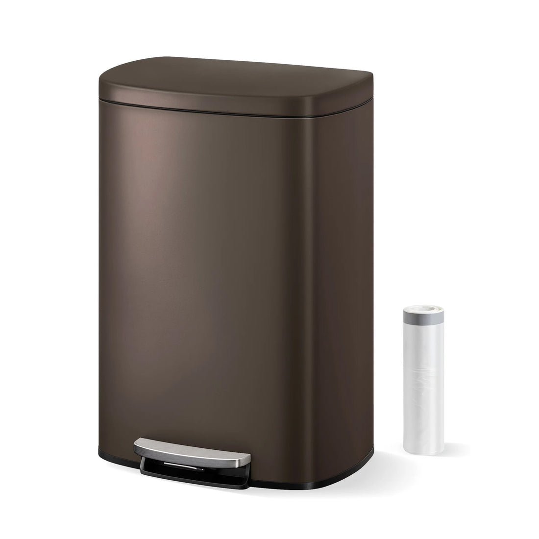 Garvee Cubo de Basura de 50 Litros de Acero Inoxidable Antihuellas con Pedal Industrial, Tapa de Cierre Suave y Cubo Interior Extraíble, 32,5 x 26 x 58,5 cm, Marrón